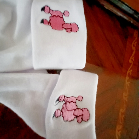 NWT White SOCKS 50’s Pink Poodle Embroidered Adult Sz - Picture 6 of 6